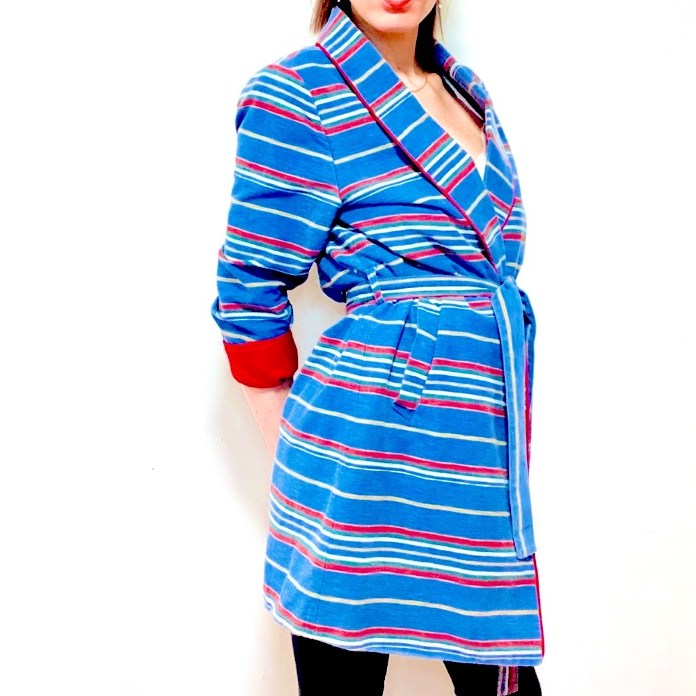 VINTAGE Italian Belted Striped Lapel Duster Jacket